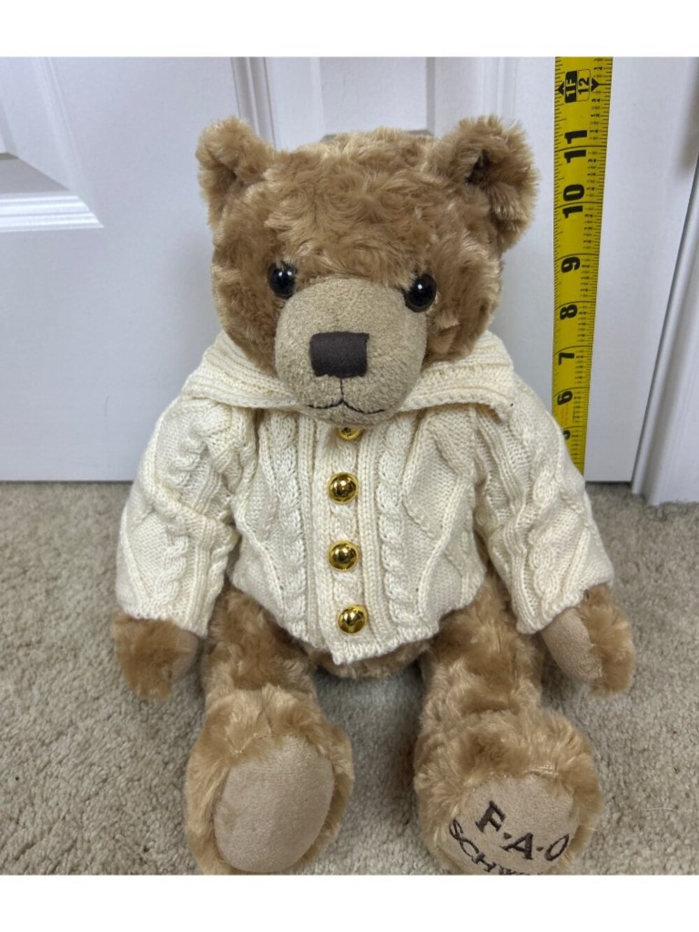 FAO Schwarz Soft Bear Plush 12” Sweater Cardigan Cozy Stuffed Animal Collectible - Picture 10 of 11